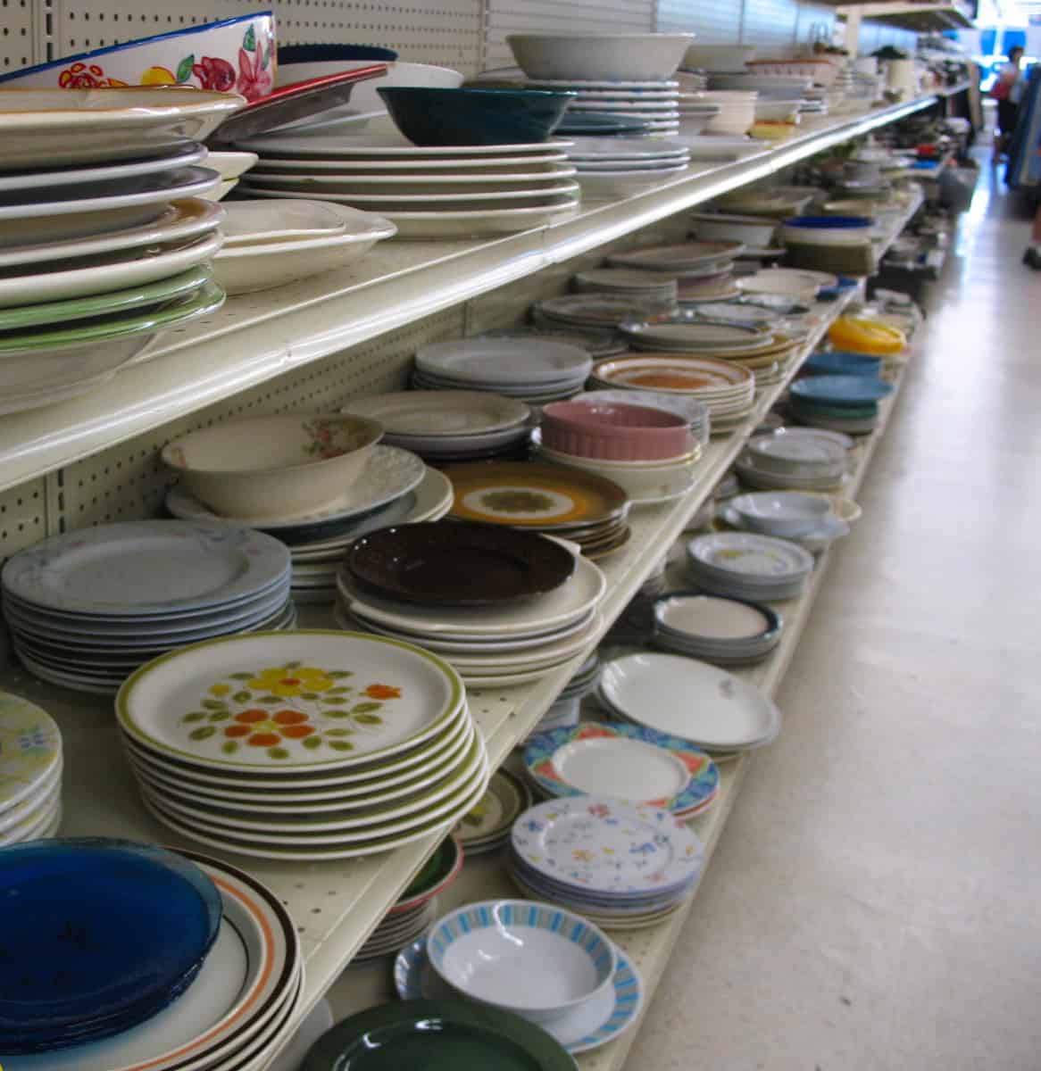 housewares and plates in a Cincinnati thrift shop