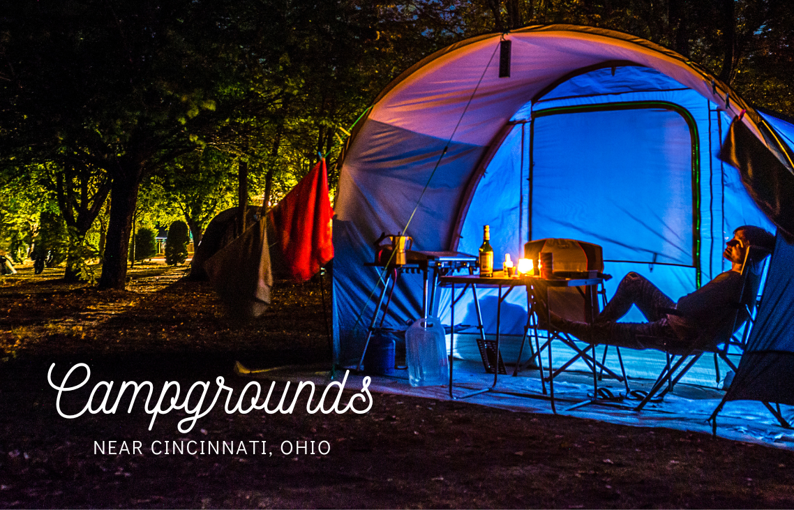 featured image for our Camping in Cincinnati Area article; Tent camping at a campground