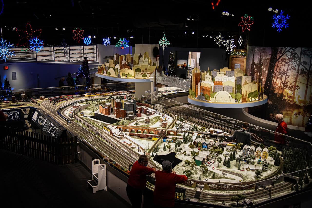 an overview of the trains at Holiday Junction, Cincinnati Museum Center