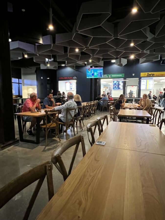 looking across the interior of The Galley at the Levee, a dining hall with multiple restaurant concepts