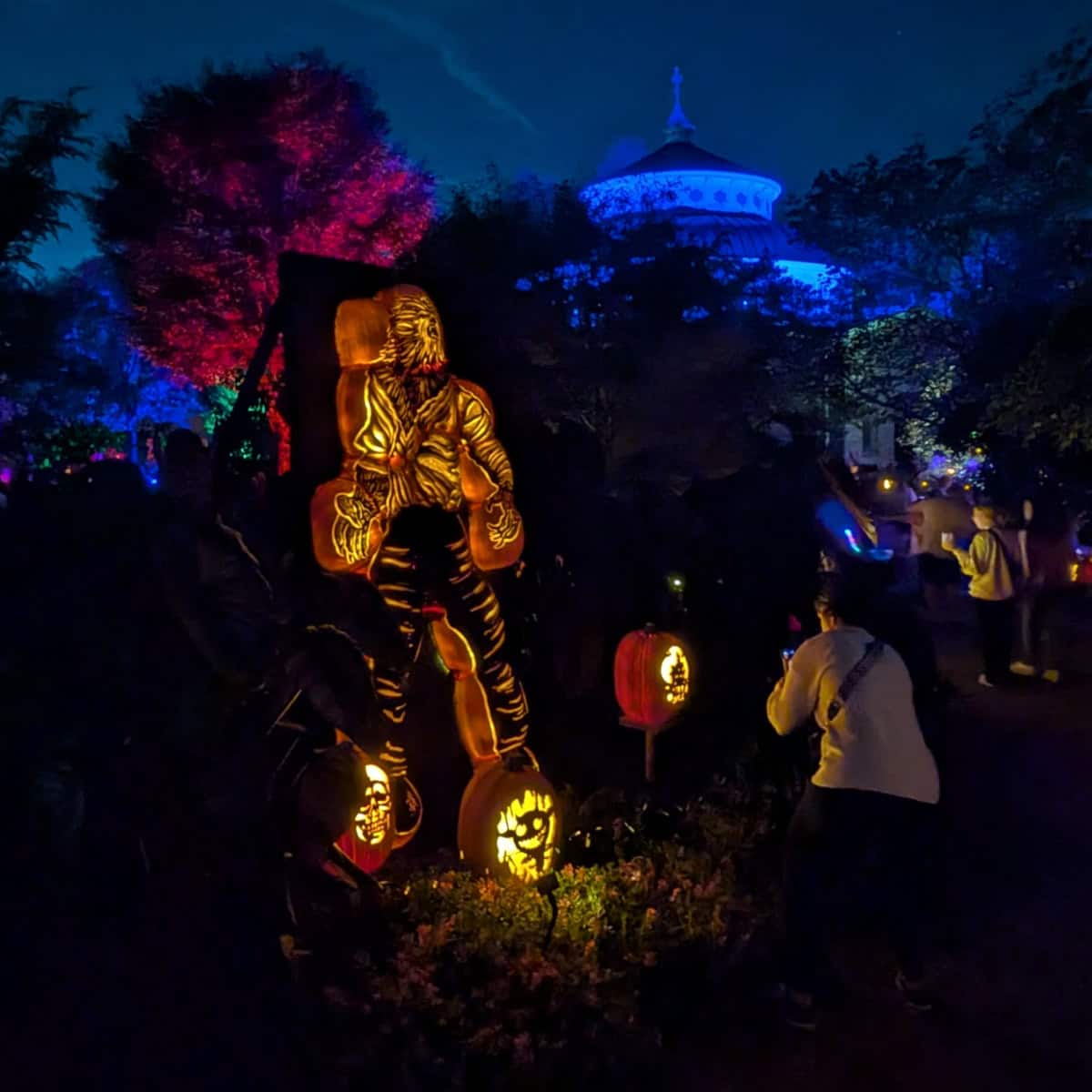 wolfman pumpkin carving along at trail at the Cincinnati Zoo's Jack O'Lantern Glow event
